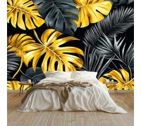 Fotomurales Papel pintado 350 x 256 cm Arte Papel tapiz Plantas Hojas Tropicales, Moderna Decoración Tejido no Tejido Decoración De Pared Sala Cuarto, Gris Mural