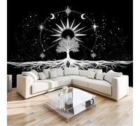 Fotomurales Papel pintado 350 x 256 cm Negro Papel pintado tejido no tejido Decoración de Pared decorativos Murales Moderna Diseno Estrellas Árbol de la vida Escena nocturna