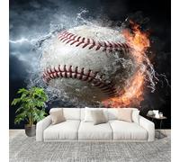 Fotomurales Papel pintado 350x256 cm 3d Fuego ReláMpagos BéIsbol Papel Pintado Fotográfico Panoramico Decorativos Dormitorio sala Negro Murales Papel Tapiz Antimoho Removibles, Grandes
