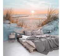 Fotomurales - Papel pintado , 3D Playa y dunas marinas Sol Mar del Norte Moderno Sala de estar Dormitorio No tejido Listo para ensamblar, 150cmx105cm Poster - Adhesivo para pared - Cuadro sin marco