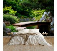 Fotomurales Papel pintado 400 x 280 cm Papel pintado tejido no tejido Decoración de Pared decorativos Murales Moderna Diseno Jardín Japonés Plantas Verdes
