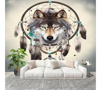 Fotomurales Papel pintado 400x280 cm SueñO Cabeza De Lobo AtrapasueñOs. Papel Pintado Fotográfico Panoramico Decorativos Dormitorio sala Gris Murales Papel Tapiz Antimoho Removibles, Grandes