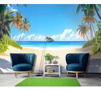 Fotomurales - Papel pintado Alfombra no tejida con diseño de mar y playa para sala de estar y dormitorio - Paisaje tropical con efecto 3D, 150 cm x 105 cm Poster - Adhesivo para pared - Cuadro sin mar