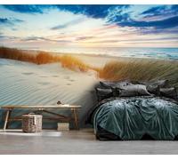 Fotomurales - Papel pintado Alfombra no tejida con diseño de playa y mar para sala de estar y dormitorio - Efecto 3D de paisaje tropical oceánico, 350 cm x 256 cm Poster - Adhesivo para pared - Cuadro