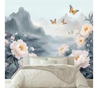 Fotomurales Papel pintado Floral Oriental Acuarela Paisaje Papel pintado tejido no tejido Decoración de Pared decorativos Murales Moderna 150 x 105 cm Fotomurales