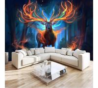 Fotomurales - Papel pintado Mural 3D de estilo fantasía con ciervos en el bosque secreto para dormitorio, sala de estar o habitación infantil. Decoración de pared moderna, 430 cm x 300 cm. Poster - A