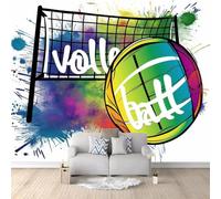 Fotomurales - Papel pintado Mural 3D de voleibol a color estilo dibujo a mano, no tejido, para dormitorio, sala de estar o habitación infantil, 300 cm x 210 cm. Poster - Adhesivo para pared - Cuadro