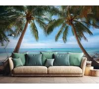 Fotomurales - Papel pintado Papel pintado moderno no tejido con estampado de cactus en forma de corazón y plantas verdes para sala de estar, dormitorio o habitación infantil, 350 cm x 256 cm. Poster