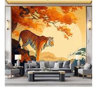 Fotomurales Papel pintado Tigre Ukiyo-E japonés Papel pintado tejido no tejido Decoración de Pared decorativos Murales Moderna 400 x 280 cm Fotomurales