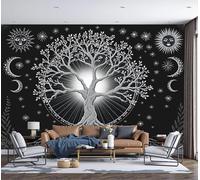 Fotomurales Pared Árbol De La Vida Sol Luna con Ilustración Misteriosa, Personalizado Arte de la Pared Mural para Sala Estar Comedor Dormitorio Familiar Pasillo Decoración, 400Anx280Al cm
