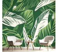 Fotomurales Pared Verde Blanquecino Hojas Lineales Papel Pintado Seda Coración Murales Diseno Fotográfico Plantas Tropicales Sala Tv Sofá Arte Abstracto Pintura Papel 3D,450X300Cm