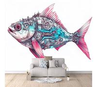 Fotomurales Pez 300x210 cm Papel Pintado Mecánico Creativo Impresión 3D Pared Tela no Tejida Fácil de Instalar Limpiar Poster Ideal para Salones Cocinas Pasillos Papel Pintado Pared Dormitorio