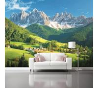 Fotomurales Pintura al óleo de la naturaleza con paisaje Papel pintado tejido no tejido decoración Pared decorativos 250 x 175 cm Sala Cuarto Oficina Salón Decoración Casa Verde Azul
