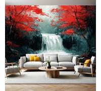 Fotomurales Pintura en tinta de cascada de bosque Papel Tapiz Fotográfico 400x280 cm Tejido No Tejido Decor de la Pared Murales para Salón Dormitorio TV Pared Habitación Niños