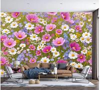 Fotomurales Pradera De Flores Silvestres 200X140Cm Xxl Papel Pintado Seda Decoración De Pared Murales Púrpura Rosado Ilustraciones Naturales Fotográfico Decorativos Dormitorio Para La Sala
