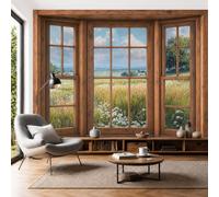 Fotomurales Pradera Flores Naturales Papel Pintado Tejido No Tejido Moderna Pintura Óleo Paisaje Vegetal Fotográfico Decoración De Pared Sala Cuarto Oficina Salón Verde Salvia Papel Pintado 350X256Cm