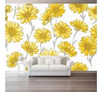 Fotomurales Ramas y hojas de caléndula pintadas a mano Papel pintado tejido no tejido decoración Pared decorativos 200 x 140 cm Sala Cuarto Oficina Salón Decoración Casa Amarillo