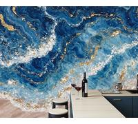 Fotomurales Relieve Ondulado Lujoso 250X175Cm Papel Pintado Decoración De Pared Mármol Abstracto, Murales Póster Azul Marino Efecto 3D, Fotográfico Murales Para Dormitorio Salón Tv Pared