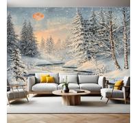 Fotomurales Río nevado al atardecer Papel Tapiz Fotográfico 400x280 cm Tejido No Tejido Decor de la Pared Murales para Salón Dormitorio TV Pared Habitación Niños