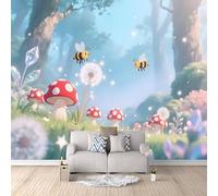 Fotomurales Salón Dormitorio Champiñón Papel pintado 250×175cm Setas Y Abejas Del Bosque De Ensueño Papel pintado tejido no tejido coración Pared corativos Murales moderna Fotográfico