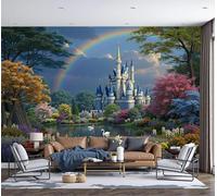Fotomurales Seda 350x256cm - Papel Pintado Fotográfico Arte fantástico Arcoíris del Jardín del Castillo Murales Azul Póster Niños Juvenil Salón Dormitorio Decoración Del Hogar