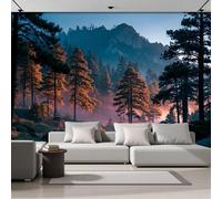 Fotomurales Sunrise In The Pine Forest 400X280Cm Xxl Papel Pintado Seda Decoración De Pared Murales Yellow-Green Natural Forest Fotográfico Decorativos Dormitorio Para La Sala