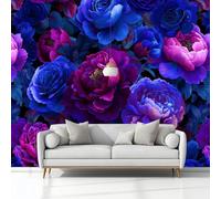 Fotomurales Surrealismo Rosas 250 x 175 cm Papel Pintado Tejido No Tejido, Azul Oscuro Fotomural Papel Tapiz Decorativos, para Dormitorio Salón TV Pared Murales Póster