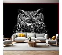 Fotomurales Tejido no Tejido Animal Búho Negro Papel Pintado Decor de Pared Murales Póster Efecto 3D Papel Tapiz Moderno para Dormitorio Salón TV Pared 300 x 210 cm