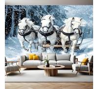 Fotomurales Tres caballos Whites en un paisaje nevado Murales Papel Pintado Salon 350 x 250 cm Tejido No Tejido Papel Tapiz Fotográfico Sala Cuarto Oficina Salón Hotel
