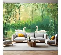 Fotomurales Vista del lago Swan Green Papel Tapiz Fotográfico 400x280 cm Tejido No Tejido Decor de la Pared Murales para Salón Dormitorio TV Pared Habitación Niños