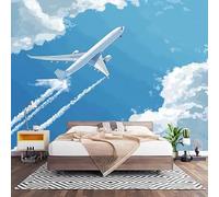 Fotomurales XL 200x140 cm PatróN de AvióN Impermeable Papel Pintado Tejido no Tejido Cielo Azul y Nubes Blancas Decoración de Pared Moderna Murales para Pared Salón Cocina Baño Pasillo Comedor