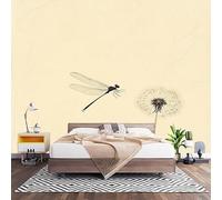Fotomurales XL 200x140 cm PatróN de LibéLula y Diente de LeóN Impermeable Papel Pintado Tejido no Tejido Beige Decoración de Pared Moderna Murales para Pared Salón Cocina Baño Pasillo Comedor