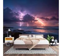 Fotomurales XL 200x140 cm Truenos y ReláMpagos en La Playa Impermeable Papel Pintado Paisajes Naturales Decoración de Pared Moderna Murales para Pared Salón Cocina Baño Pasillo Comedor