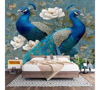 Fotomurales XL 250x175 cm Azul Verdoso Impermeable Papel Pintado Tejido no Tejido Hermoso Tema de Pavo Real Decoración de Pared Moderna Murales para Pared Salón Cocina Baño Pasillo Comedor