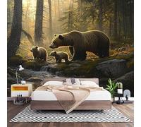 Fotomurales XL 250x175 cm Familia de Osos Pardos Del Bosque Impermeable Papel Pintado Tejido no Tejido Paisaje Natural Decoración de Pared Moderna Murales para Pared Salón Cocina Baño Pasillo Comedor