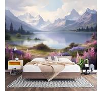 Fotomurales XL 250x175 cm Lagos MontañAs Flores Naturaleza Impermeable Papel Pintado Tejido no Tejido Paisaje Decoración de Pared Moderna Murales para Pared Salón Cocina Baño Pasillo Comedor