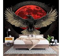 Fotomurales XL 250x175 cm Runa de Cuervo Negro Impermeable Papel Pintado Tejido no Tejido Luna Roja Decoración de Pared Moderna Murales para Pared Salón Cocina Baño Pasillo Comedor