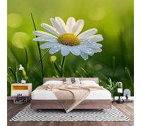 Fotomurales XL 250x175 cm Verde Impermeable Papel Pintado Tejido no Tejido Flores de Margarita Blanca Decoración de Pared Moderna Murales para Pared Salón Cocina Baño Pasillo Comedor