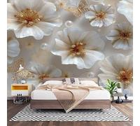 Fotomurales XXL 300x210 cm Beige Impermeable Papel Pintado Tejido no Tejido Lujosas Flores En Relieve Decoración de Pared Moderna Murales para Pared Salón Cocina Baño Pasillo Comedor
