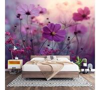 Fotomurales XXL 300x210 cm Flores RomáNticas De EnsueñO Impermeable Papel Pintado Tejido no Tejido Rosa PúRpura Decoración de Pared Moderna Murales para Pared Salón Cocina Baño Pasillo Comedor