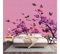 Fotomurales XXL 300x210 cm Mariposas Y Flores RomáNticas Impermeable Papel Pintado Tejido no Tejido Rosa Decoración de Pared Moderna Murales para Pared Salón Cocina Baño Pasillo Comedor