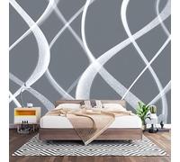 Fotomurales XXL 300x210 cm Moderno Abstracto Curvas Minimalistas Impermeable Papel Pintado Tejido no Tejido Blanco GrisáCeo Decoración de Pared Moderna Murales para Pared Salón Cocina Baño Pasillo