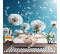 Fotomurales XXL 300x210 cm PatróN de Diente de LeóN en Alta DefinicióN Impermeable Papel Pintado Tejido no Tejido Azul Decoración de Pared Moderna Murales para Pared Salón Cocina Baño Pasillo Comedor