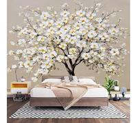 Fotomurales XXL 350x256 cm Color Claro Impermeable Papel Pintado Pintura Al óLeo de Flor de Peral Blanca Decoración de Pared Moderna Murales para Pared Salón Cocina Baño Pasillo Comedor