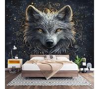 Fotomurales XXL 350x256 cm Estampado de Cabeza de Lobo Gris Impermeable Papel Pintado Tejido no Tejido Azul Oscuro Decoración de Pared Moderna Murales para Pared Salón Cocina Baño Pasillo Comedor