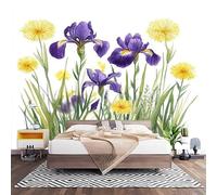 Fotomurales XXL 350x256 cm IlustracióN de Diente de LeóN de Iris Morado Impermeable Papel Pintado Multicolor Decoración de Pared Moderna Murales para Pared Salón Cocina Baño Pasillo Comedor