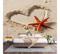 Fotomurales XXL 350x256 cm Me Encanta La Playa, Las Estrellas de Mar Impermeable Papel Pintado Tejido no Tejido MarróN Decoración de Pared Moderna Murales para Pared Salón Cocina Baño Pasillo Comedor