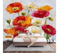 Fotomurales XXL 350x256 cm Pintura Al óLeo de Flores Pintadas Impermeable Papel Pintado Tejido no Tejido Rojo Decoración de Pared Moderna Murales para Pared Salón Cocina Baño Pasillo Comedor