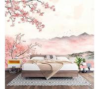 Fotomurales XXL 350x256 cm Rosa Impermeable Papel Pintado Tejido no Tejido Acuarela de Flor de Cerezo Al Estilo JaponéS Decoración de Pared Moderna Murales para Pared Salón Cocina Baño Pasillo Comedor