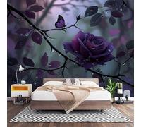 Fotomurales XXL 350x256 cm Tema RomáNtico De Rosas Impermeable Papel Pintado Tejido no Tejido Morado Oscuro Decoración de Pared Moderna Murales para Pared Salón Cocina Baño Pasillo Comedor